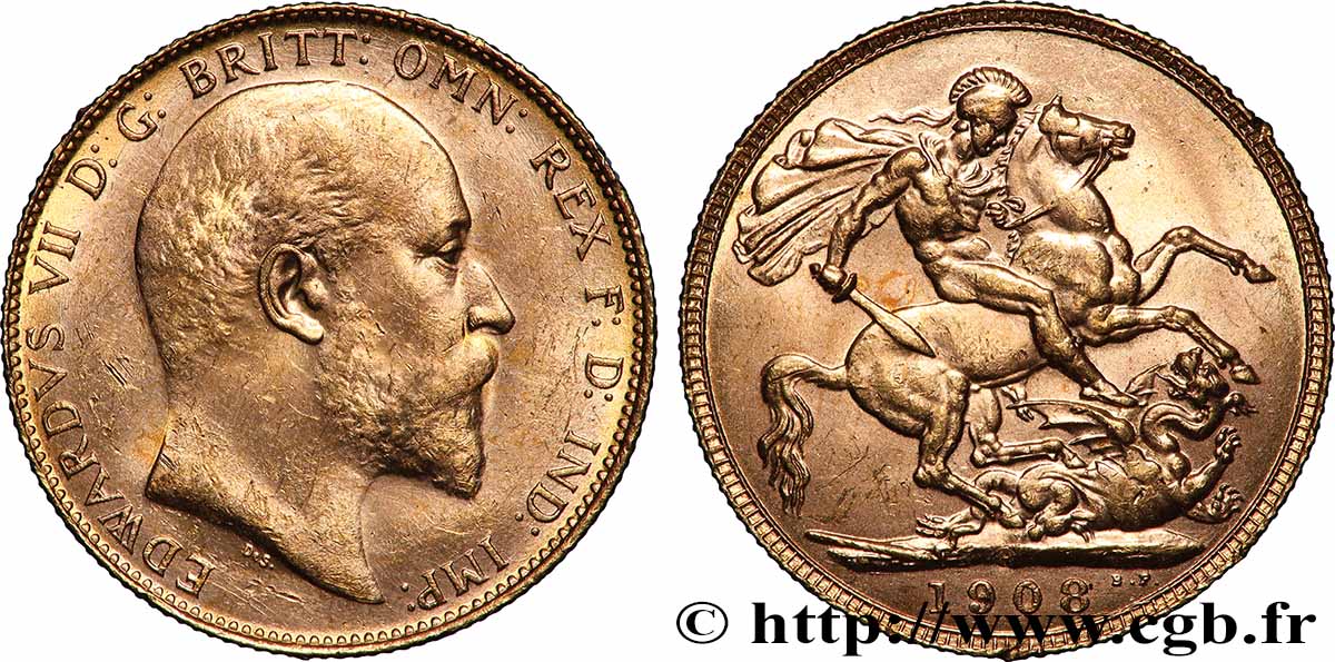 OR, PALLADIUM ET PLATINE INVESTISSEMENT 1 Souverain Edouard VII 1908 Perth TTB+ 