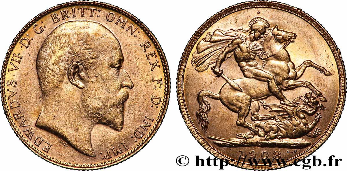 OR, PALLADIUM ET PLATINE INVESTISSEMENT 1 Souverain Edouard VII 1908 Perth TTB+ 