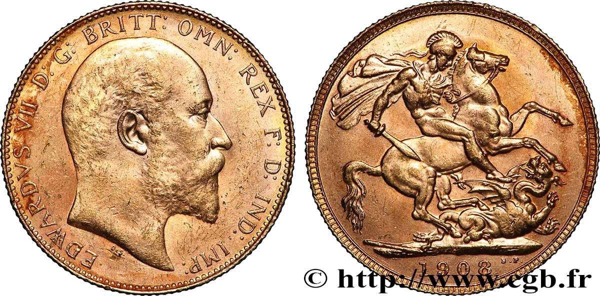 OR, PALLADIUM ET PLATINE INVESTISSEMENT 1 Souverain Edouard VII 1908 Perth TTB+ 