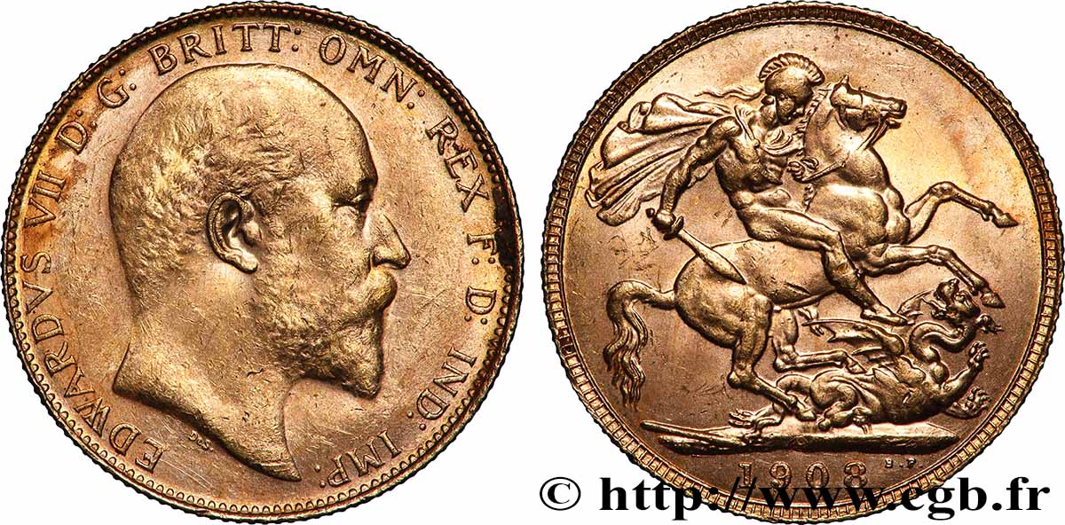 OR, PALLADIUM ET PLATINE INVESTISSEMENT 1 Souverain Edouard VII 1908 Perth TTB+ 