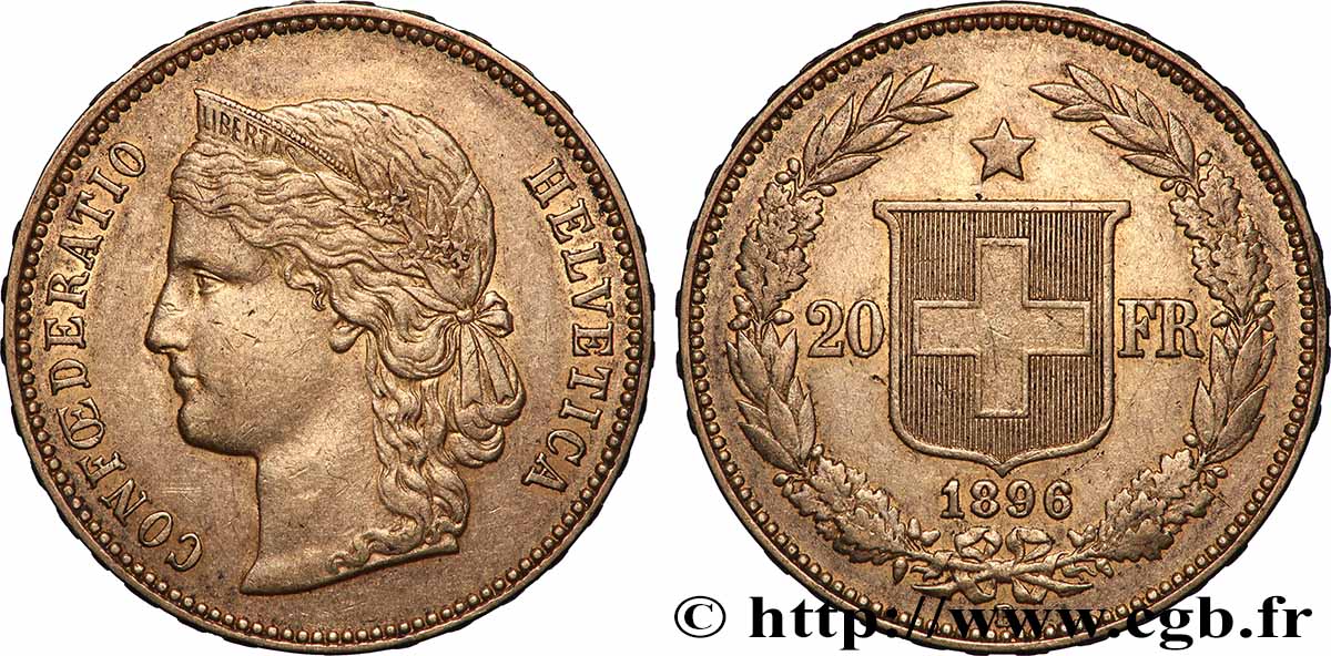 GOLD-, PALLADIUM- UND PLATIN-INVESTITIONEN 20 Francs Helvetia 1896 Berne fVZ 