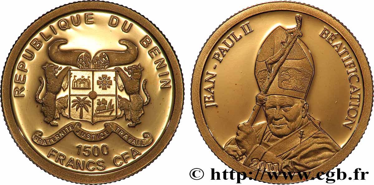 BENIN 1500 Francs CFA Proof béatification Jean-Paul II 2011  MS 