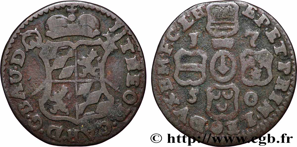 BELGIUM - PRINCE-BISHOPRIC OF LIÈGE 1 Liard Évéché de Liège frappe au nom de Jean-Théodore de Bavière 1750  VF 