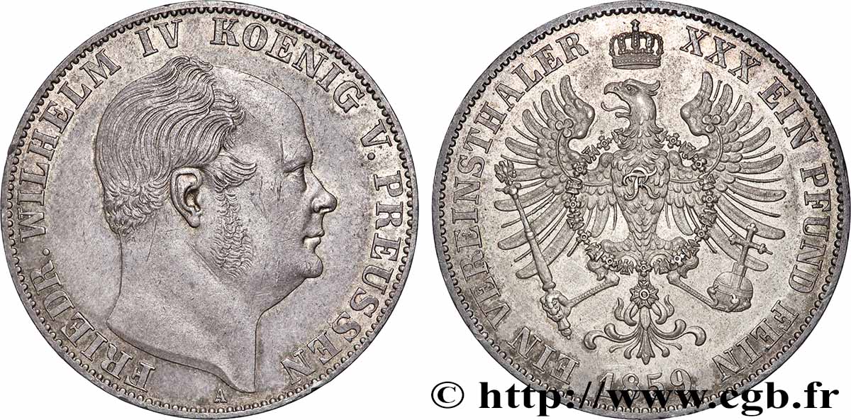 ALLEMAGNE - ROYAUME DE PRUSSE - FRÉDÉRIC-GUILLAUME IV 1 Thaler  1859 Berlin EBC 