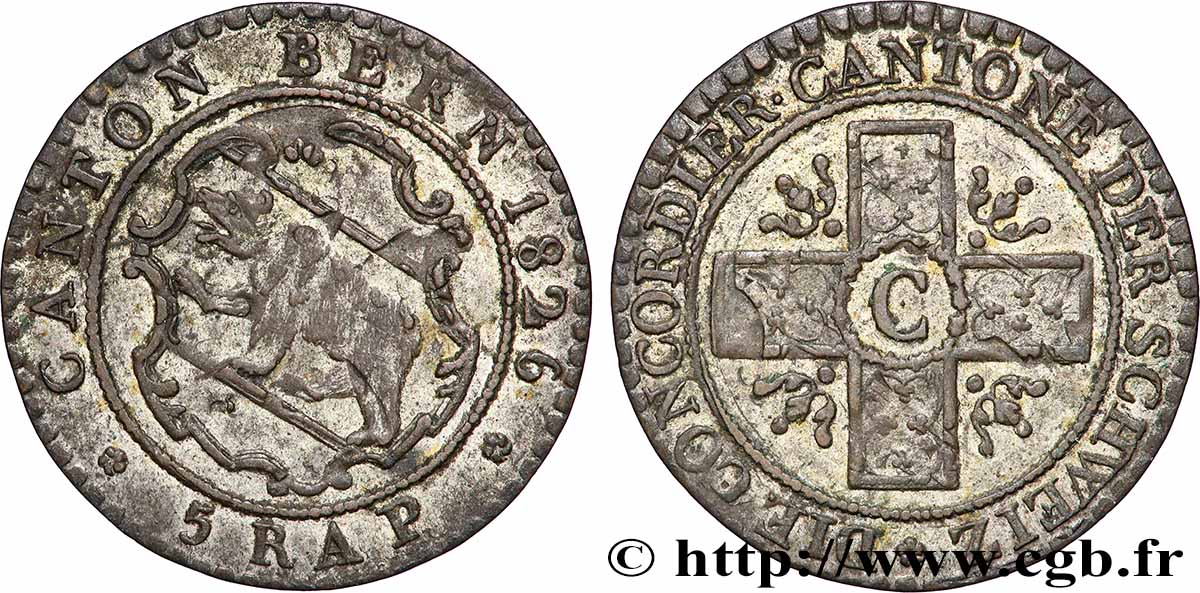 SUISSE - CANTON DE BERNE 5 Rappen 1826 Berne TTB 