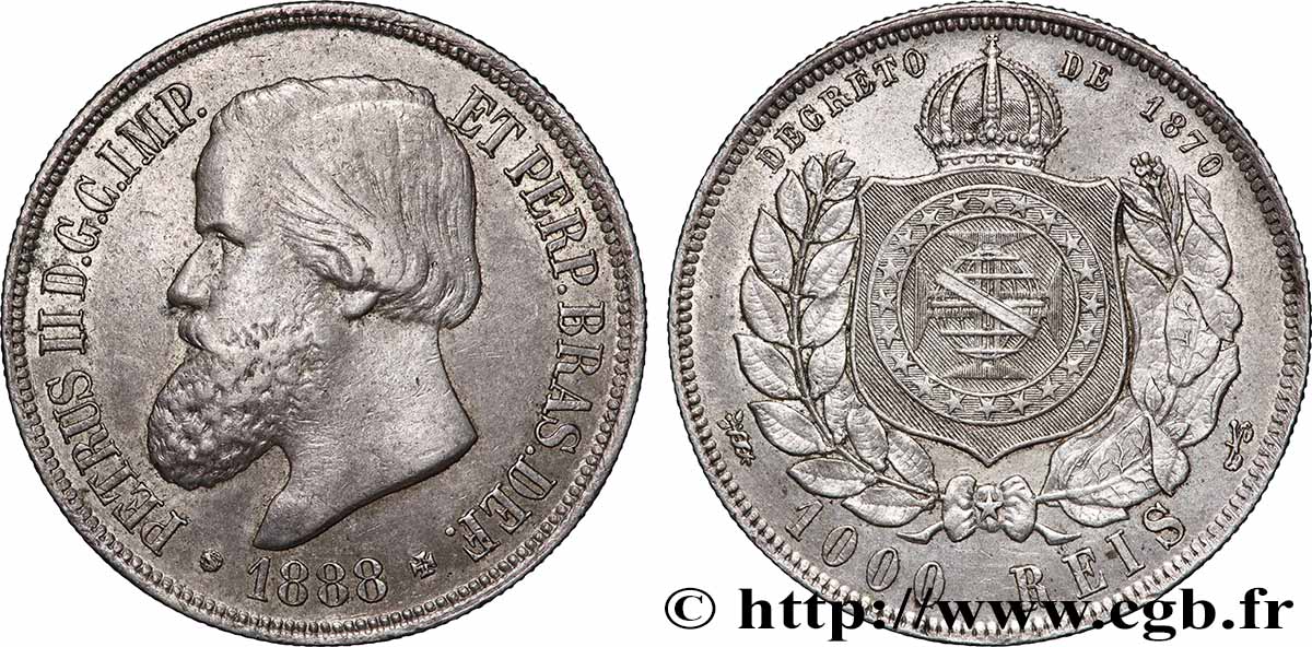 BRASIL 1000 Reis Pierre II 1888  MBC 
