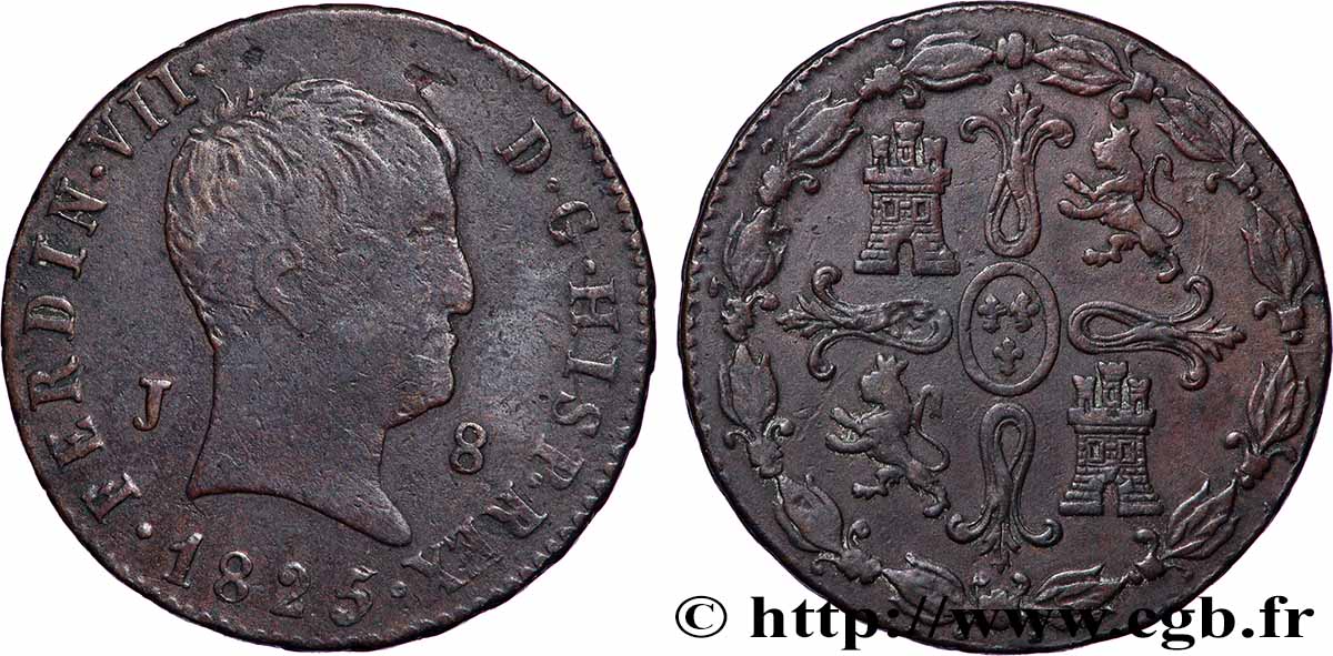 SPANIEN 8 Maravedis Ferdinand VII 1825 Jubia SS 