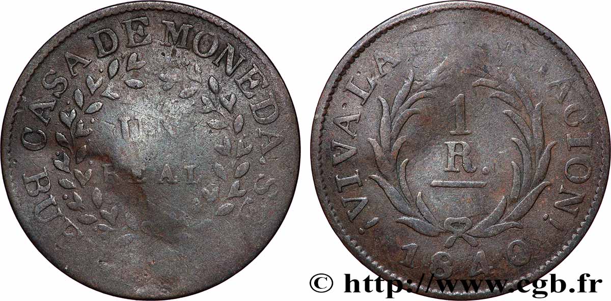 ARGENTINE 1 Real Province de Buenos Aires 1840  TB 