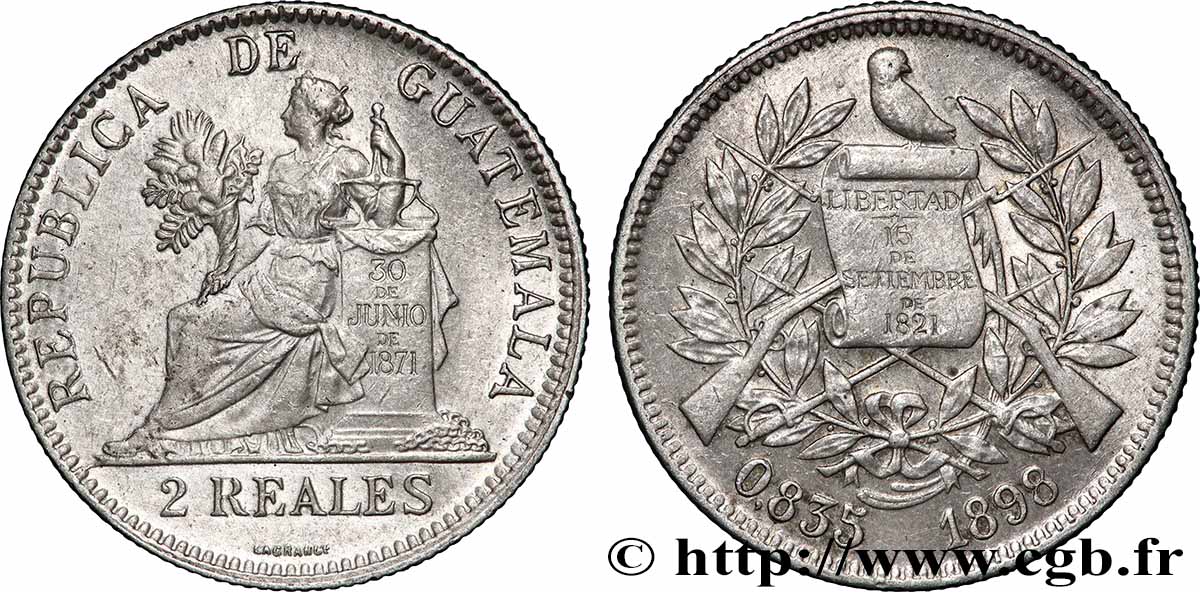 GUATEMALA 2 Reales 1898  AU 