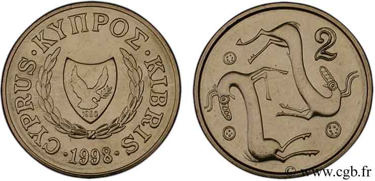 CYPRUS 2 Cents chèvres stylisées 1998  MS 