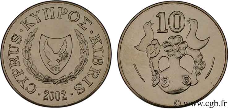 CYPRUS 10 Cents oiseau sur une jarre 2002  MS 