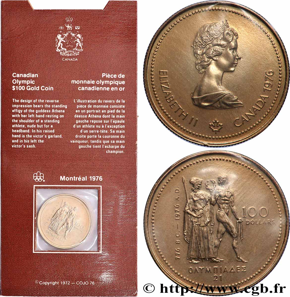 CANADA 100 Dollars, Jeux Olympiques de Montréal 1976  SPL 