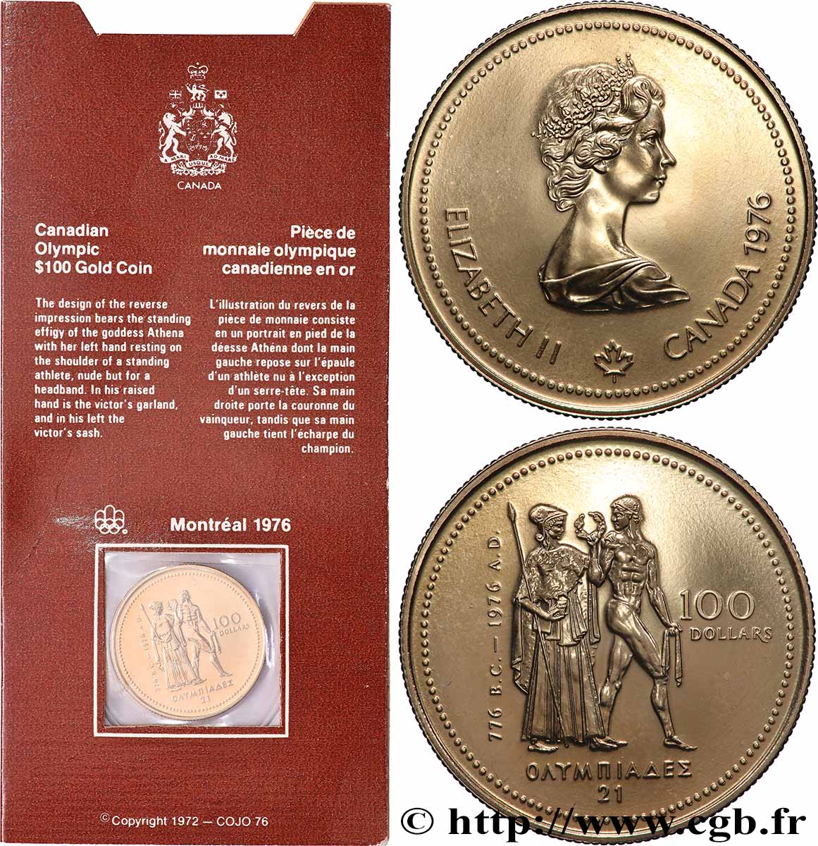 CANADA 100 Dollars, Jeux Olympiques de Montréal 1976  MS 