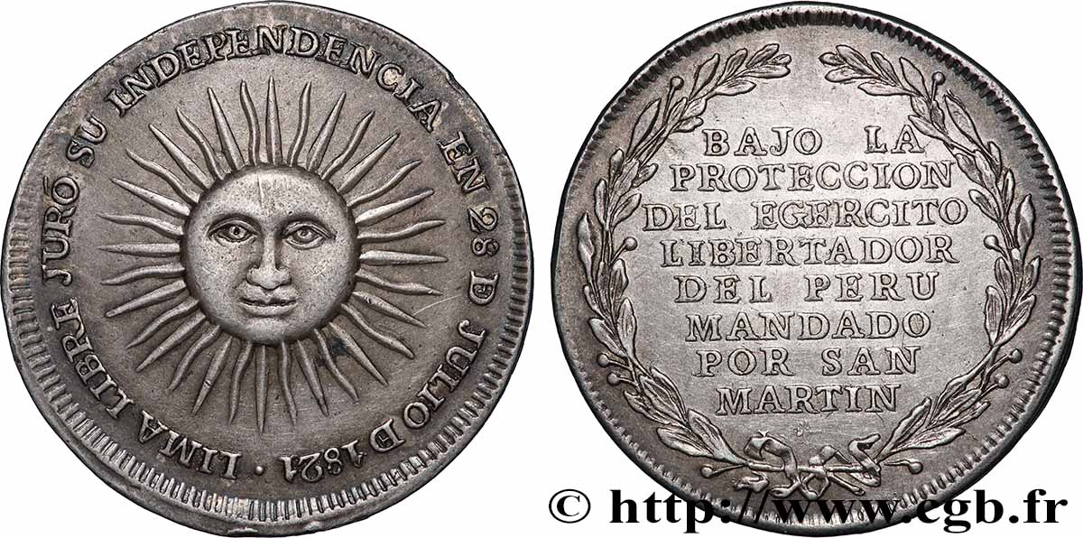 PERú - REPúBLICA 1/2 Peso Proclamation de l’indépendance du Pérou 1821  EBC 