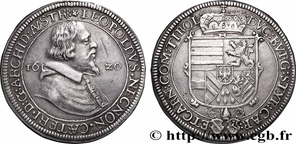 AUSTRIA - CONDADO DE TIROL - LEOPOLD V Thaler 1620 Hall MBC+ 