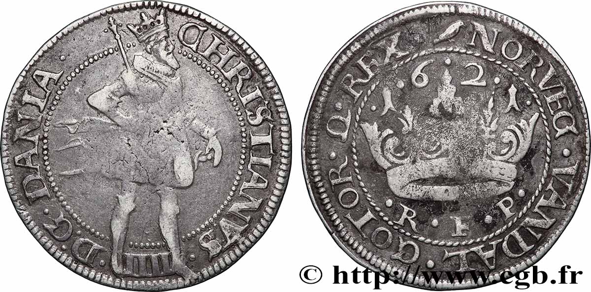 DANEMARK - ROYAUME DE DANEMARK - CHRISTIAN IV 1 Krona 1621 Copenhague TB+ 
