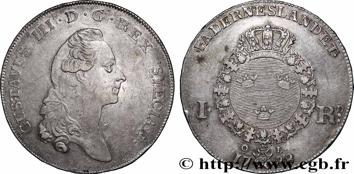 SUÈDE - ROYAUME DE SUÈDE - GUSTAVE III 1 Riksdaler 1788 Stockholm TTB/TTB+ 