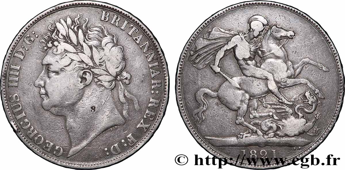 GREAT BRITAIN - GEORGE IV 1 Crown  1821  VF 