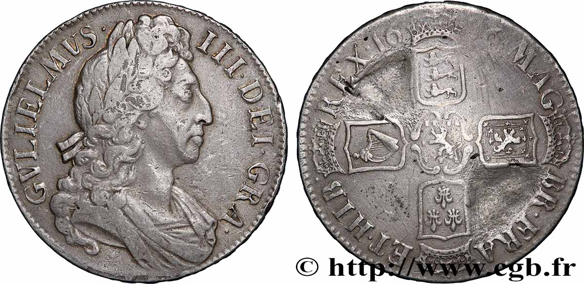INGLATERRA - GUILLERMO III 1 Crown Guillaume III 1696  BC+ 
