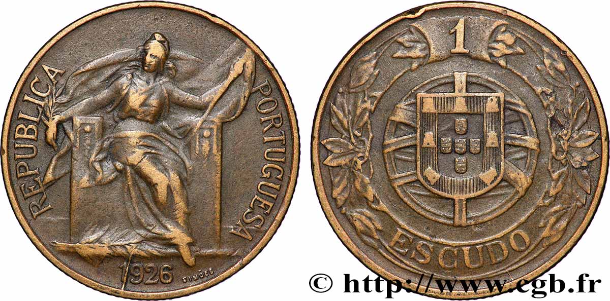 PORTUGAL 1 Escudo 1926 Lisbonne fSS 