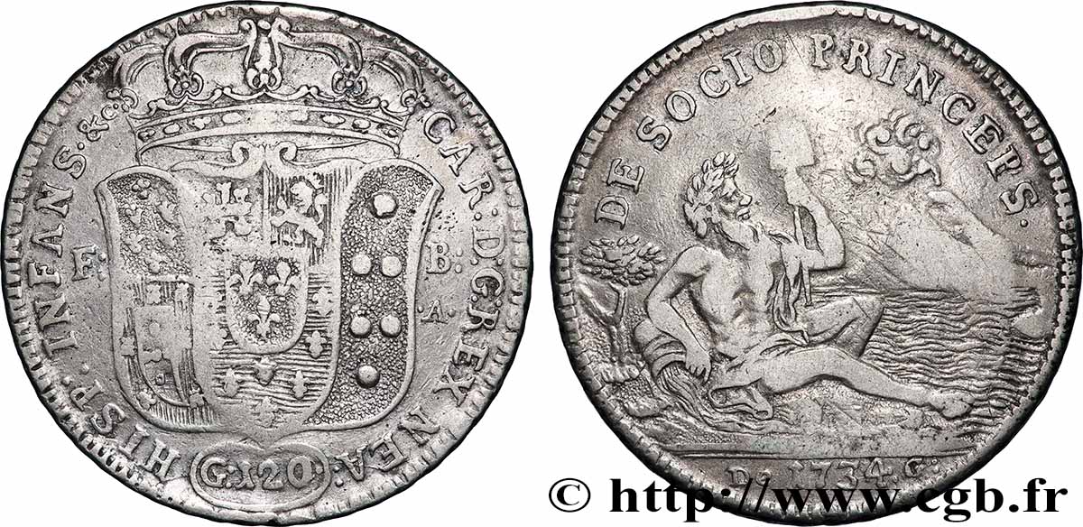 ITALIE - ROYAUME DE NAPLES - CHARLES III 120 Grana  1734 Naples TTB 