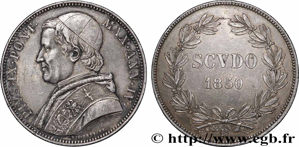VATICAN ET ÉTATS PONTIFICAUX 1 Scudo Pie IX an IV 1850 Rome TTB+ 