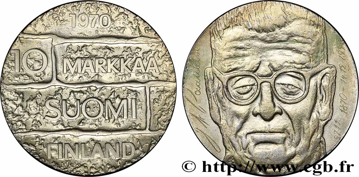 FINLANDE 10 Markkaa centenaire naissance du président Paasikivi 1970  SUP 