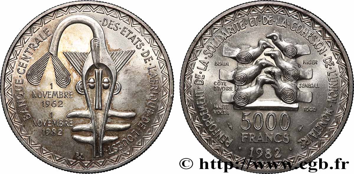 WEST AFRICAN STATES (BCEAO) 5000 Francs masque 1982 Paris MS 