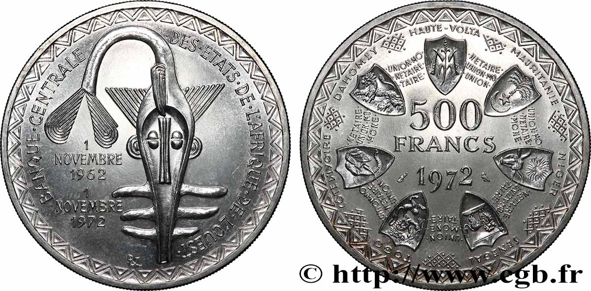 STATI DI L&nbsp; AFRICA DE L&nbsp; OVEST 500 Francs BCEAO 1972 Paris MS 