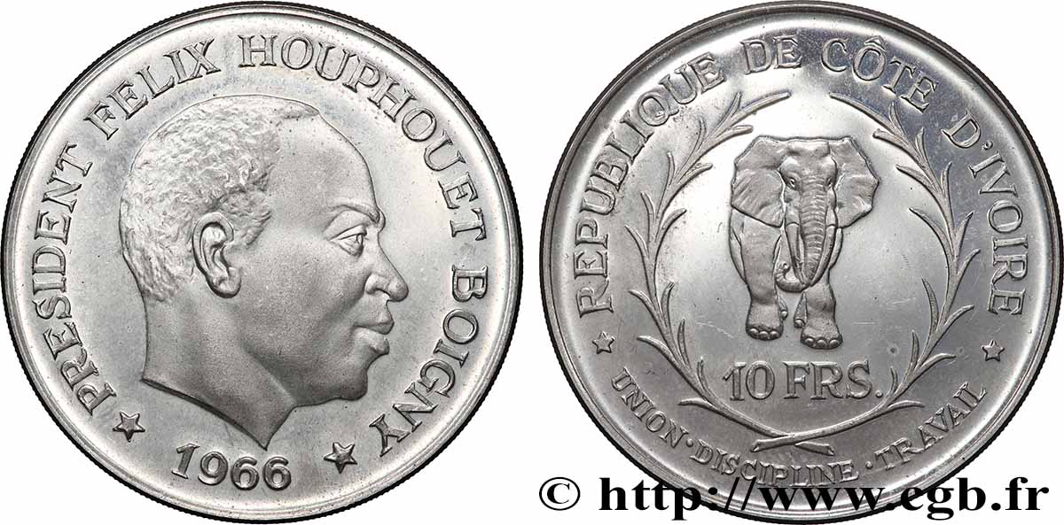 ELFENBEINKÜSTE 10 Francs Proof Félix Houphouet Boigny 1966  fST 