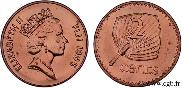 FIJI 2 Cents Elisabeth II / éventail 1995 Royal Canadian Mint, Ottawa MS 
