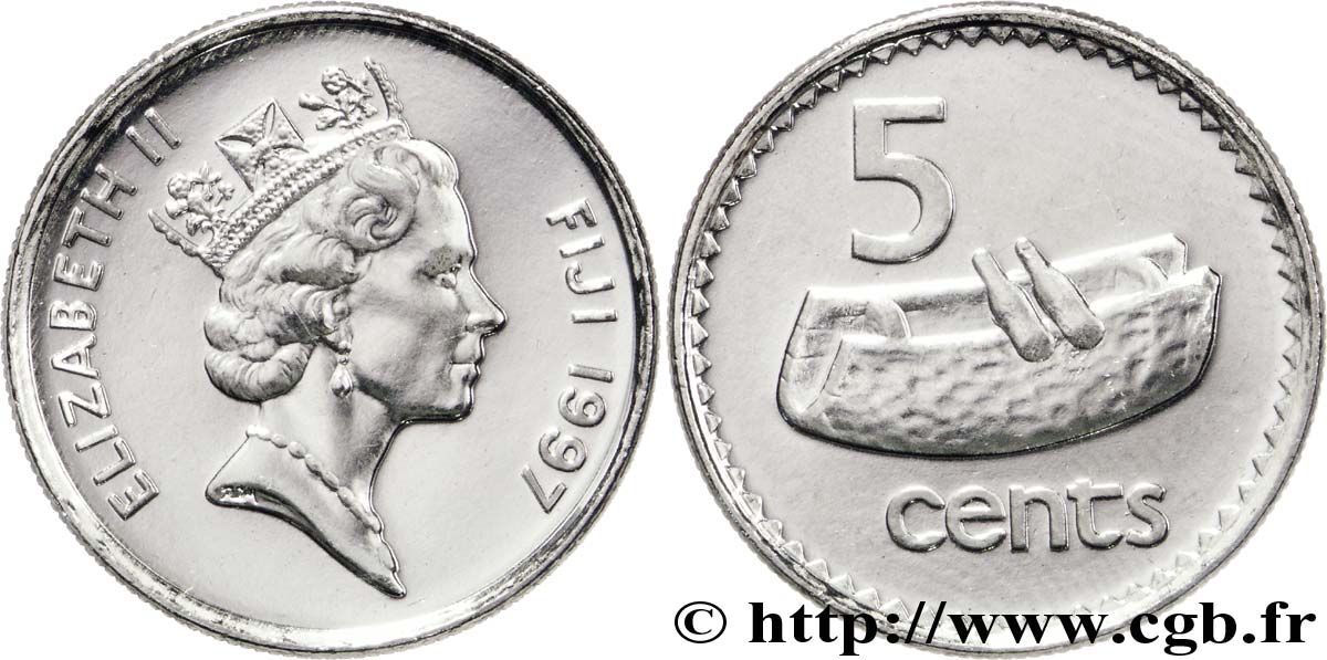 FIDJI 5 Cents Elisabeth II / tambour Fidjien 1997 Royal Mint, Llantrisant SPL 