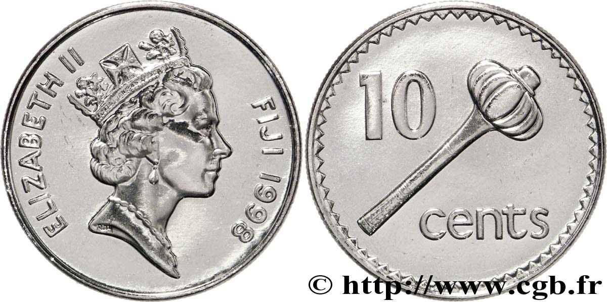 FIDJI 10 Cents Elisabeth II / massue 1998 Royal Mint, Llantrisant SPL 