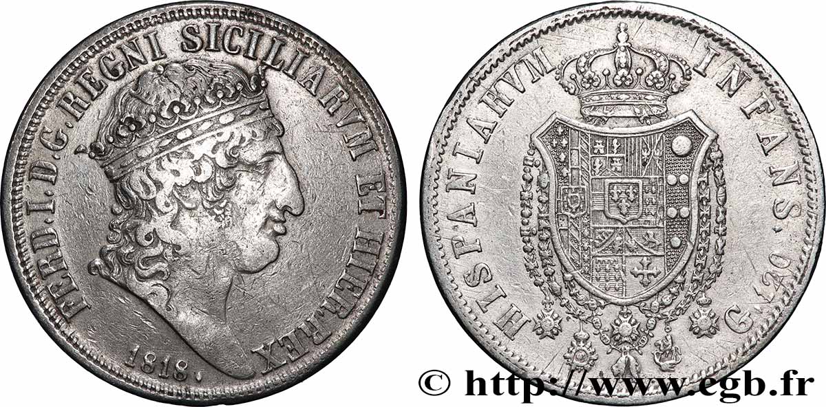 ITALIA - REINO DE LAS DOS SICILIAS 120 Grana Ferdinand Ier 1818 Naples MBC 