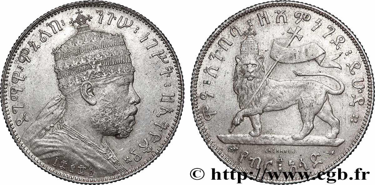 ETIOPIA 1/2 Birr Menelik II EE1889 1897 Paris MBC+ 