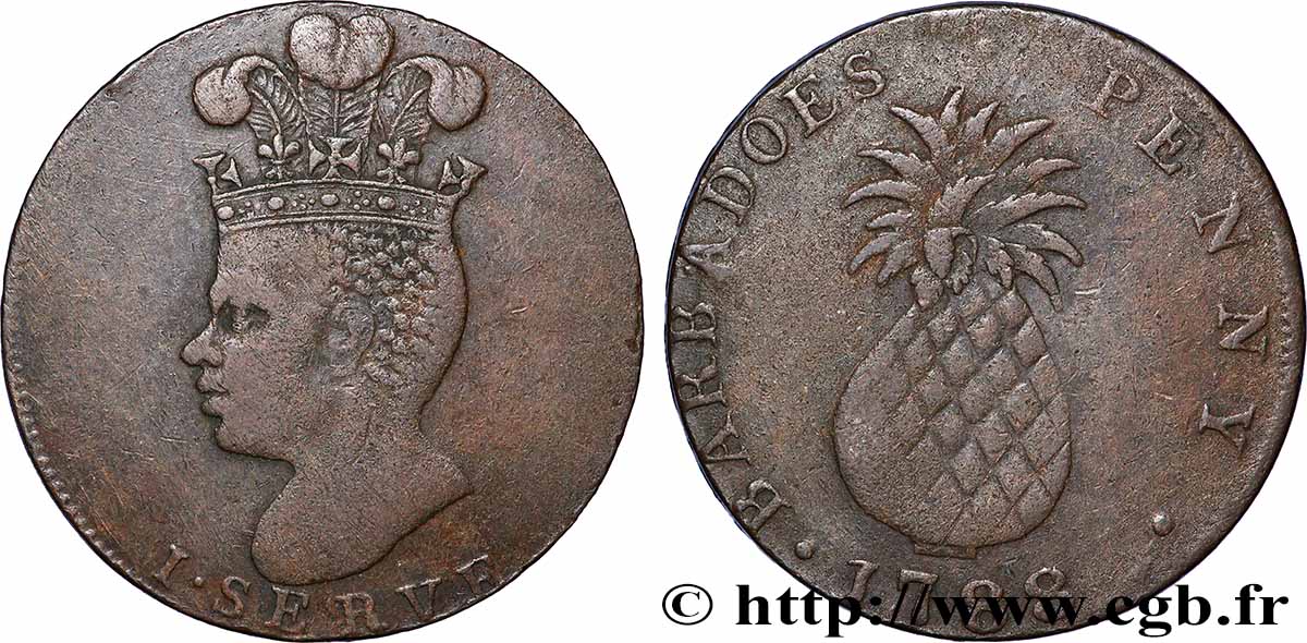 BARBADOS 1 Penny 1788  XF 