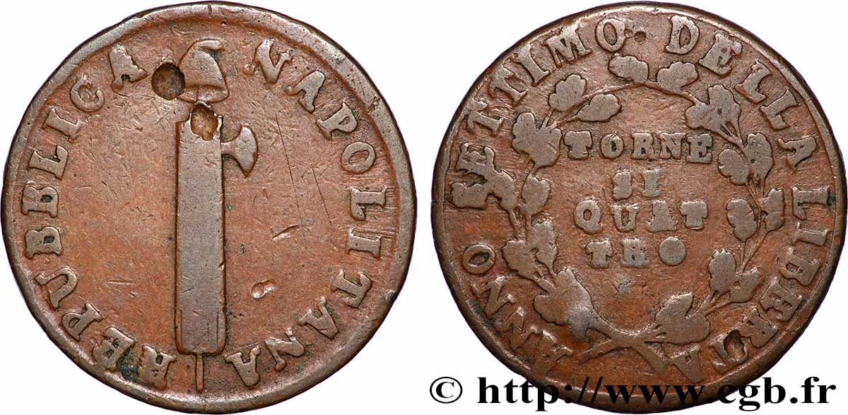 ITALIA - REPUBBLICA NAPOLITANA 4 Tornesi République Napolitaine an VII 1799  q.BB 