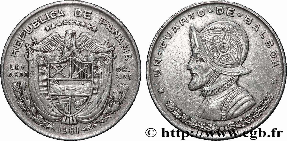 PANAMA 1/4 Balboa Vasco Nunez de Balboa 1961 Mzxico SS 