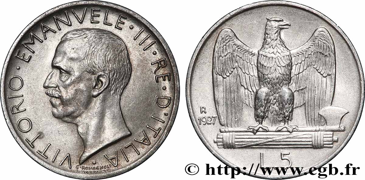 ITALIEN 5 Lire Victor Emmanuel III 1927 Rome fVZ 