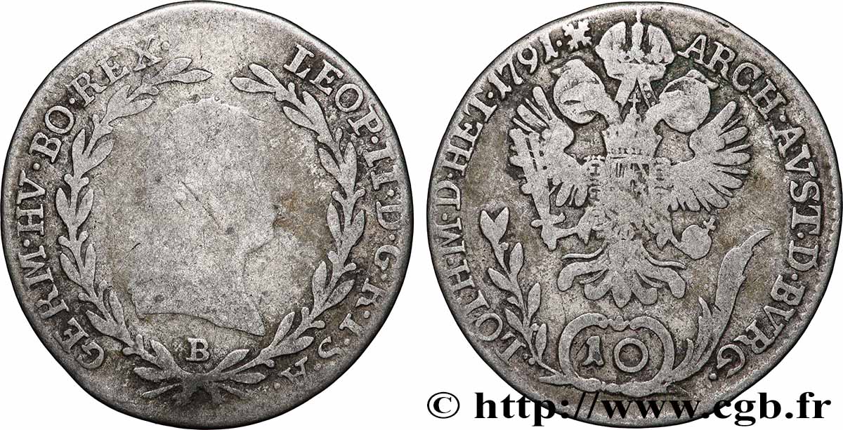 AUSTRIA 10 Kreuzer Léopold II 1791 Kremnitz VF 