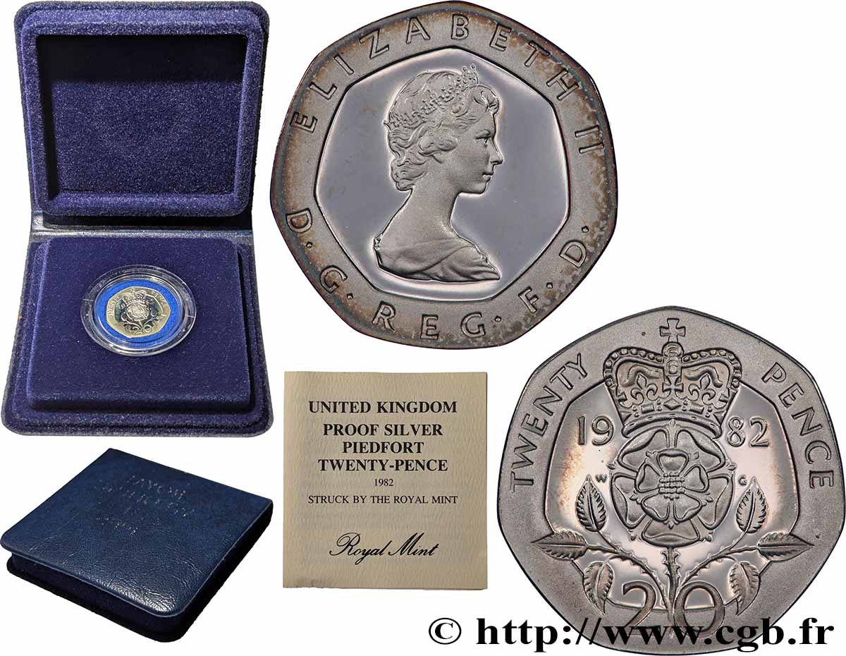 VEREINIGTEN KÖNIGREICH Piéfort 20 Pence Proof Elisabeth II 1982 Llantrisant ST 