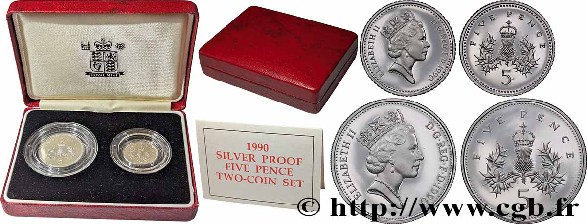 VEREINIGTEN KÖNIGREICH Coffret deux monnaies de 5 Pence Elisabeth II 1990 Llantrisant ST 
