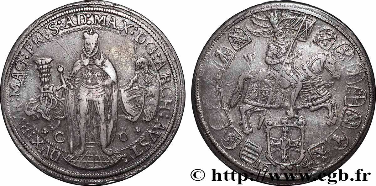 ALLEMAGNE - ORDRE TEUTONIQUE - MAXIMILIEN D&nbsp;AUTRICHE 1/2 Thaler 1614 Hall TTB 