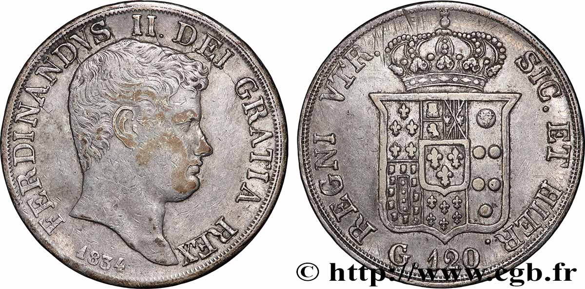 ITALIEN - KÖNIGREICH BEIDER SIZILIEN 120 Grana Ferdinand II 1834 Naples SS/fVZ 
