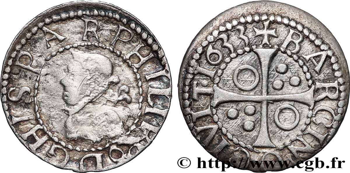 ESPAGNE - ROYAUME D&nbsp;ESPAGNE - PHILIPPE IV 1 Real 1633 Barcelone TTB 