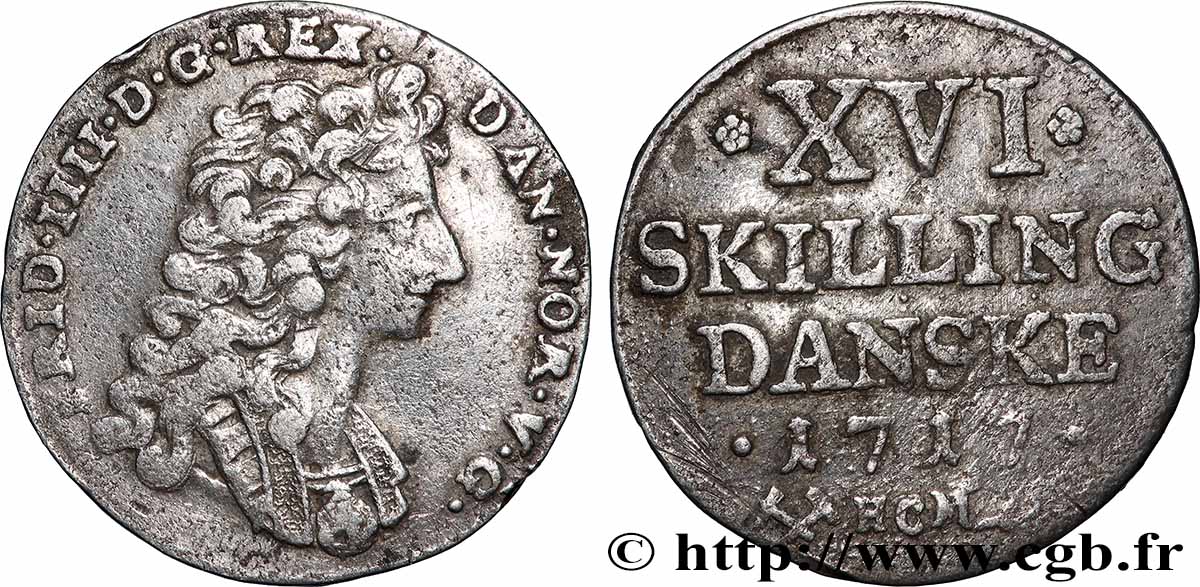 ROYAUME DU DANEMARK - FRÉDÉRIC IV 16 Skilling Frédéric IV du Danemark 1717 Konsberg TTB 