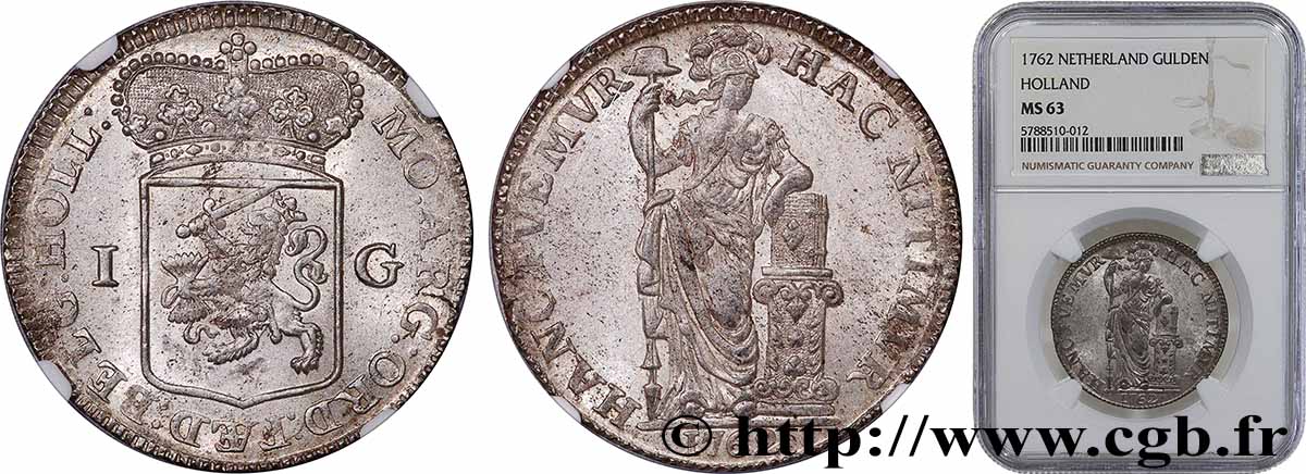 NIEDERLANDE - VEREINIGTEN PROVINZEN  - HOLLAND 1 Gulden 1762  fST63 NGC