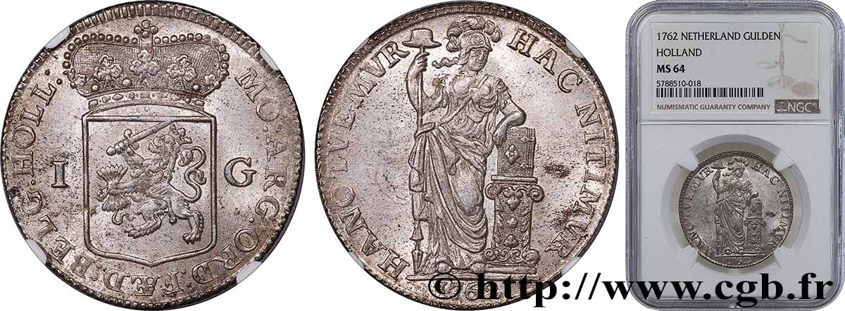 PAYS-BAS - PROVINCES-UNIES - HOLLANDE 1 Gulden 1762  SPL64 NGC