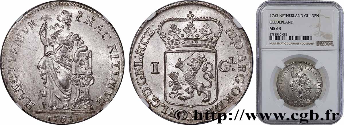 PROVINCES-UNIES - GUELDRE 1 Gulden 1763  fST63 NGC