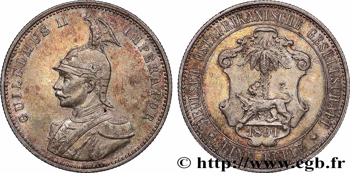 AFRIQUE ORIENTALE ALLEMANDE 1 Roupie Guillaume II 1891 Berlin SUP+ 